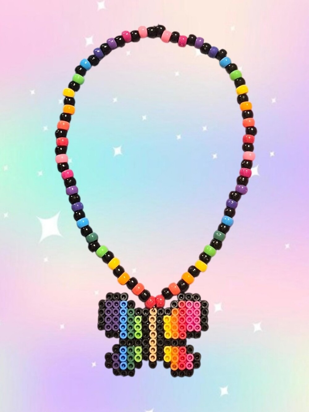 Rainbow Butterfly Kandi Necklace